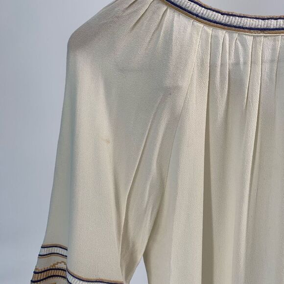R VIVIMOS long tunic top blouse long sleeve embroidered boho beige white sz s - Picture 5 of 8